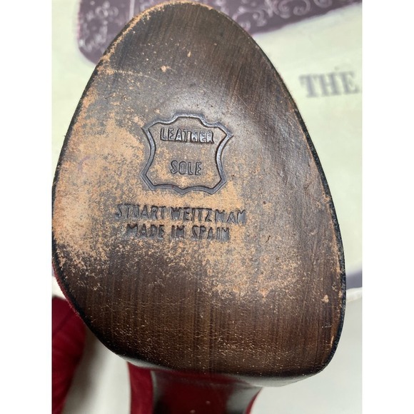 Stuart Weitzman Red Suede  Peep Toe Heels - Picture 8 of 9